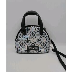 DISNEY 100 YEARS OF WONDER Crossbody Mini Handbag Blk Silver Princess Purse NWT